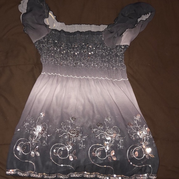 Dark Gray Off-the-shoulder Top Glitter - Picture 1 of 1